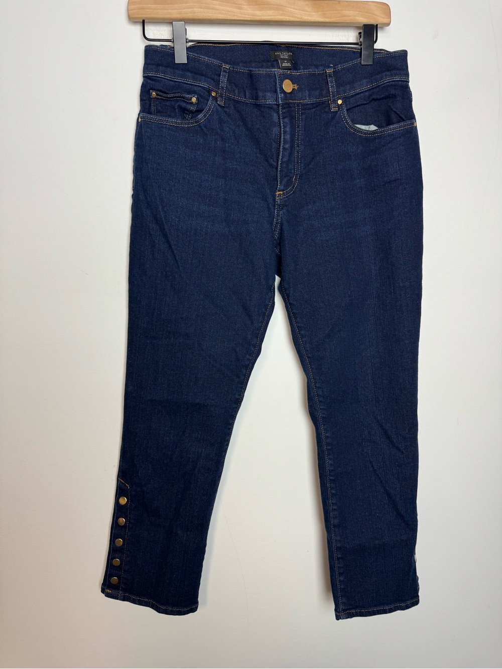 Ann Taylor Dark Blue Ankle Jeans with Button-Hem